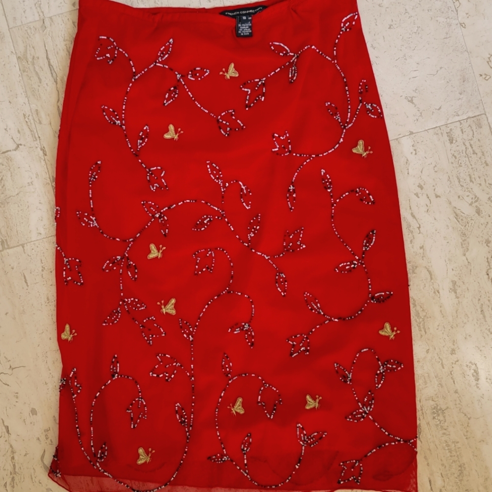 French Connection Skirt Beaded and embroidered. Length 27".